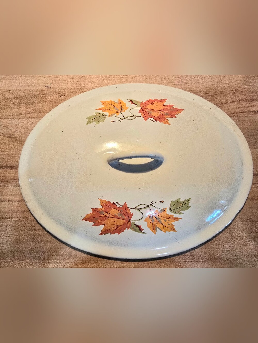 Vtg Belgium Descoware Maple Leaf Enamelware Oval Lid For 4 Quart Dutch Oven